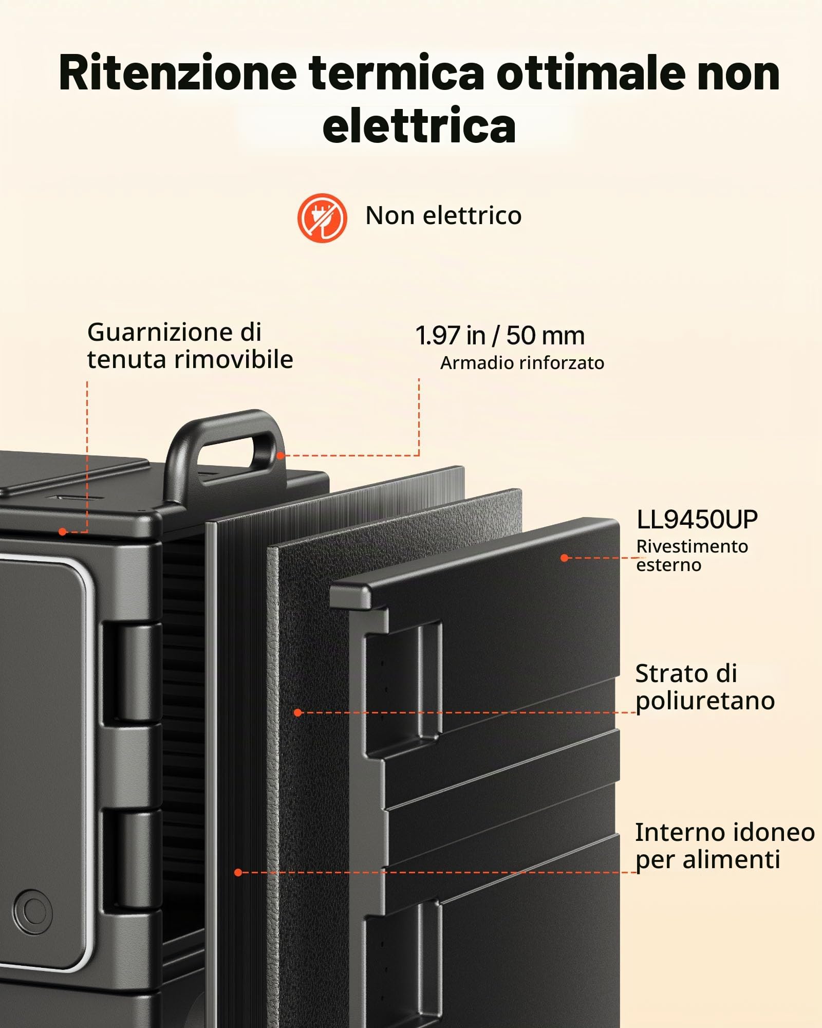 VEVOR Contenitore Riscaldato per Alimenti Ristorazione 75L, Contenitore per Alimenti con Doppie Fibbie Maniglie, Contenitore Isolato per Trasporto Alimenti per Ristorante Catering Eventi Feste, Nero