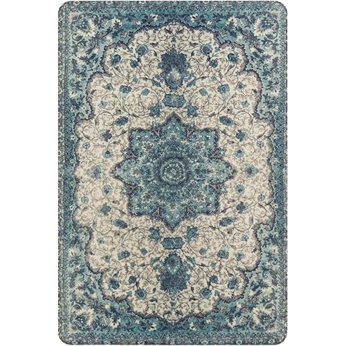 Lahome Collection Traditional Vintage Floral Area Rug - 2’ X 3’ Non-Slip Medallion Vintage Area Rug Small Accent Distressed Throw Rugs Floor Carpet for Door Mat Entryway Bedrooms Decor (2’ X 3, Blue)