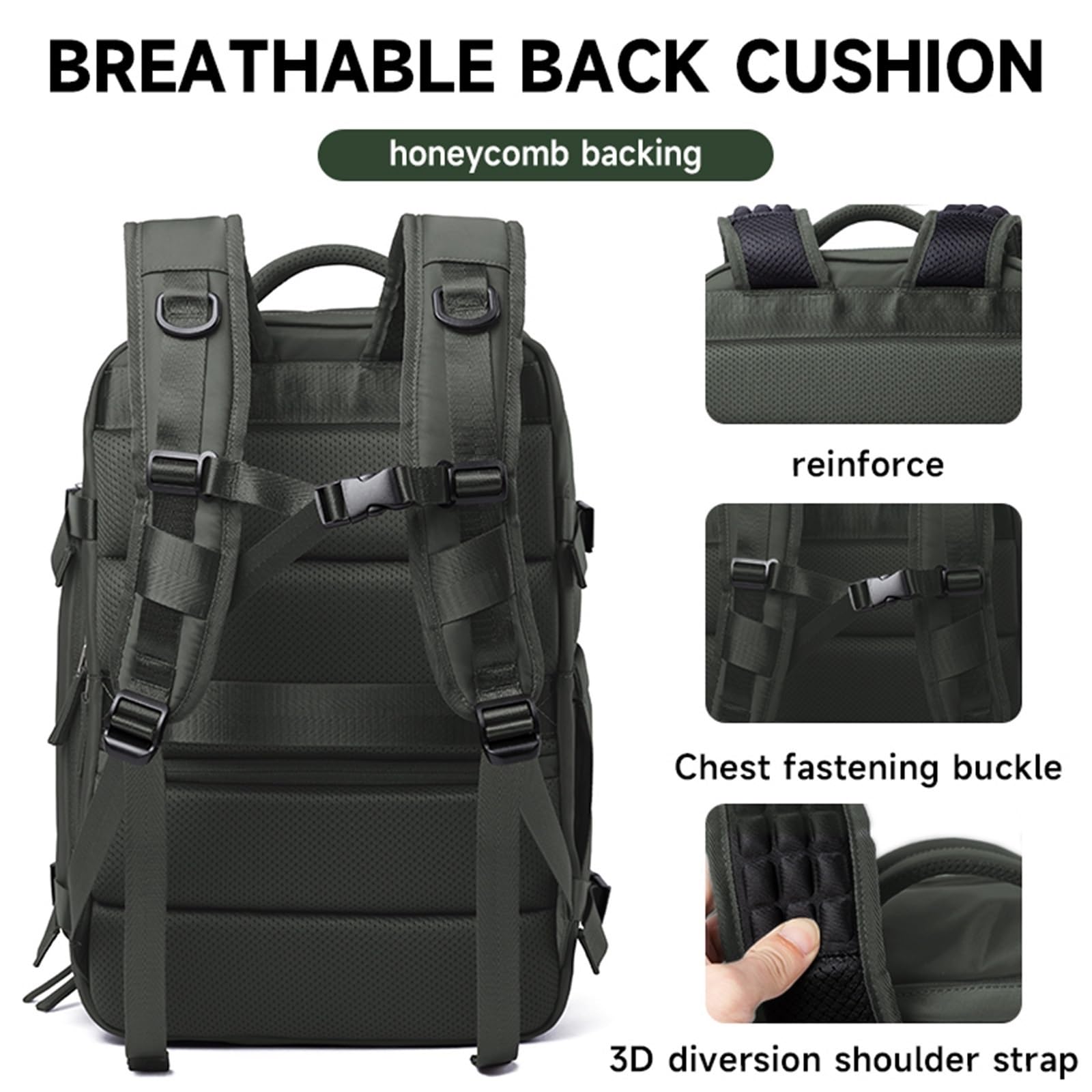 Mochila de Viaje Gran Capacidad for avión, Mochila Mano for Mujer, portátil 15,6 Pulgadas, Equipaje Negocios, Mochilas Escolares for Estudiantes para Travel(Black)