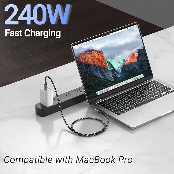 USB4 Cable 3.3ft 2 Pack 240W USB C to USB C Cable Light Angle 40Gbps High Speed Data Single 8K/Dual 4K Display Thunderbolt 4 Thunderbolt 3 Monitor Compatible with iPhone 15 Pro Max