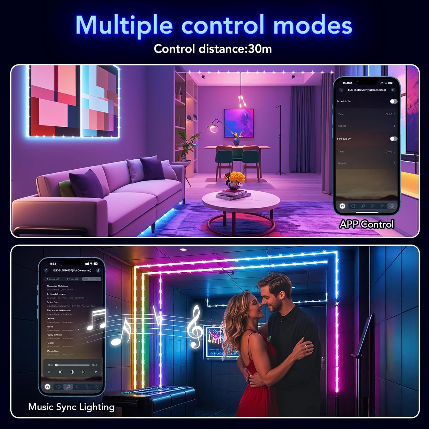 Outdoor LED Strip Lights, 100FT Waterproof IP67 Led Lights for Bedroom RGB, 24Key 2.4G Remote with App Control, Music Sync Color Changing Rope Lights for Room Decoration