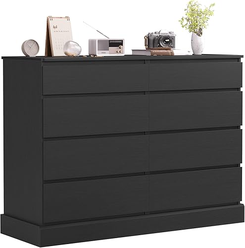 Miniatura 8 de Hasuit Cómoda Negra para Dormitorio, Cómoda Larga con 8 Cajones, Cómodas de Madera de 51.5''W con Cofre de 8 Cajones, Armario de Almacenamiento de