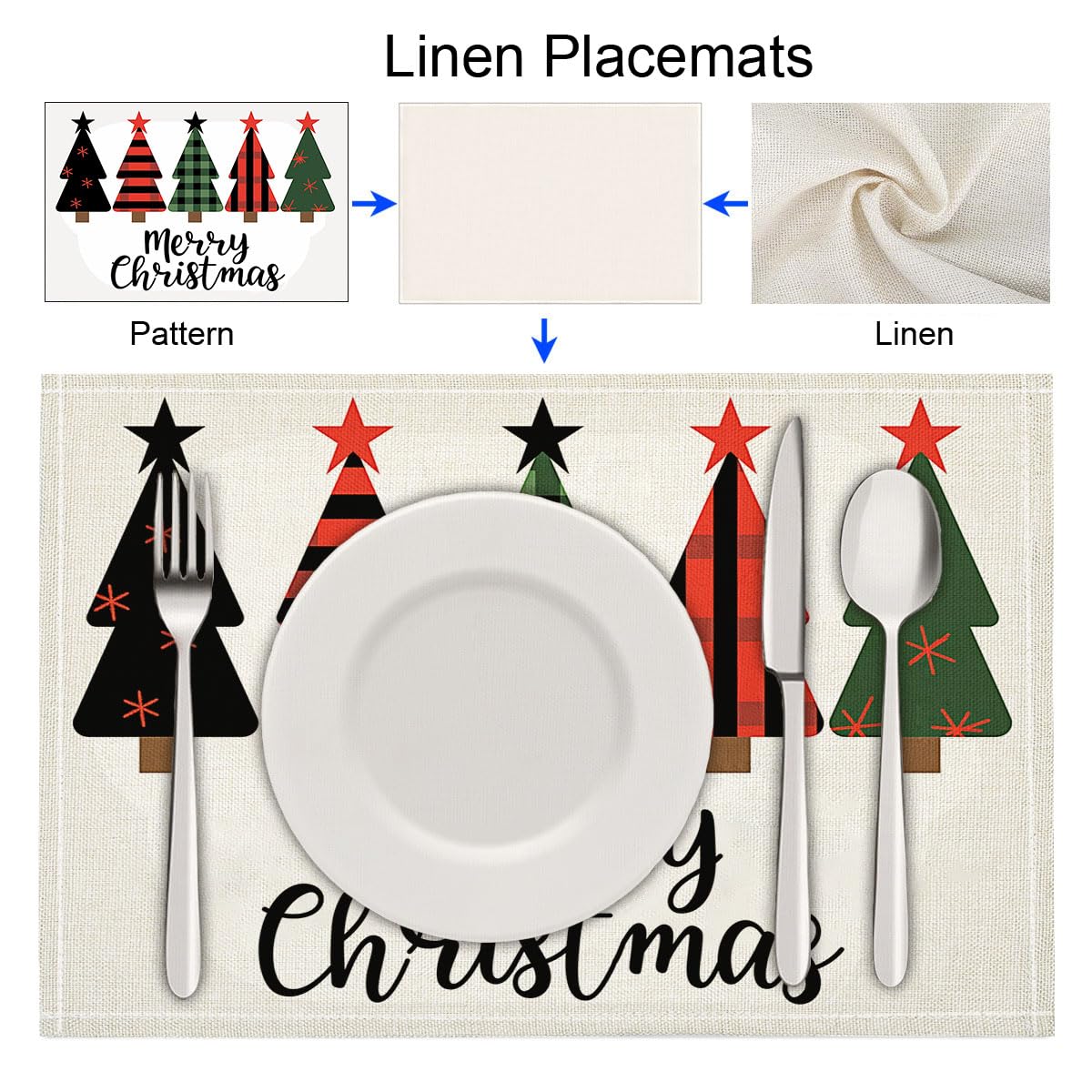 8 Tovagliette Colazione Stoffa 45 x 30 cm,Griglia Albero Di Natale Tovagliette Americane Lavabili, Placemats Buon Natale per Primavera Vacanze Cucina Feste, Pasqua