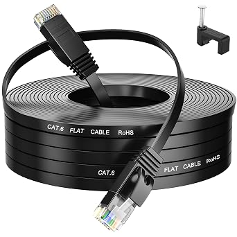 MEIPEKCat 6 Flat Internet Cable 30 Meters Ethernet Cable 30m, Slim Extra Long Lan 30m High Speed Thin Rj45 Black 100ft for Router Modem