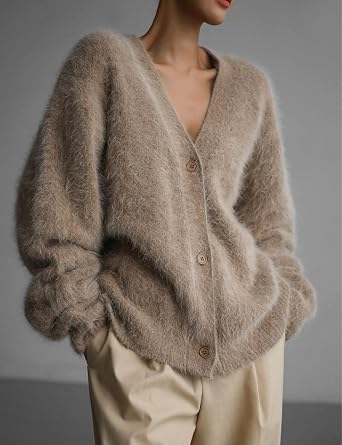 Arssm Womens Fuzzy Cardigan Sweater V Neck Sweaters Fluffy Top