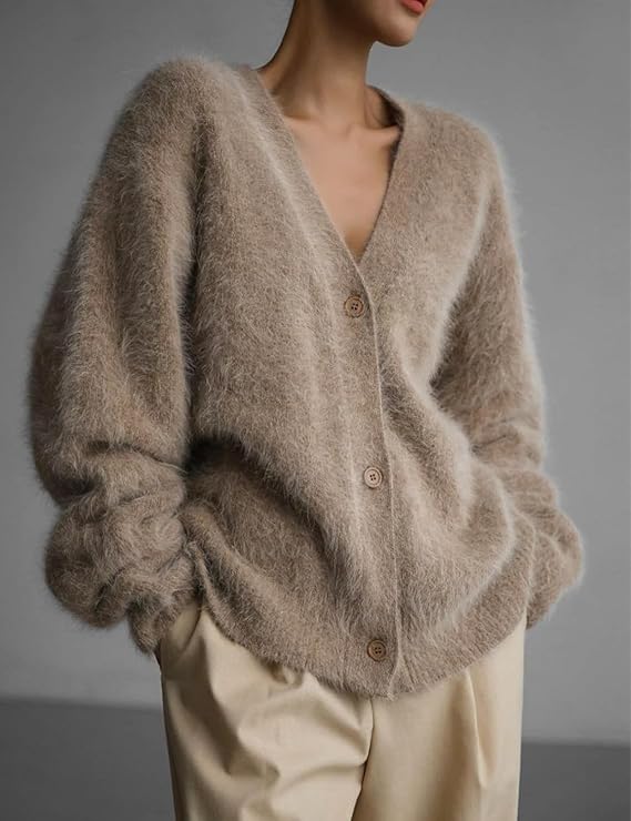 Arssm Womens Fuzzy Cardigan Sweater V Neck Sweaters Fluffy Top