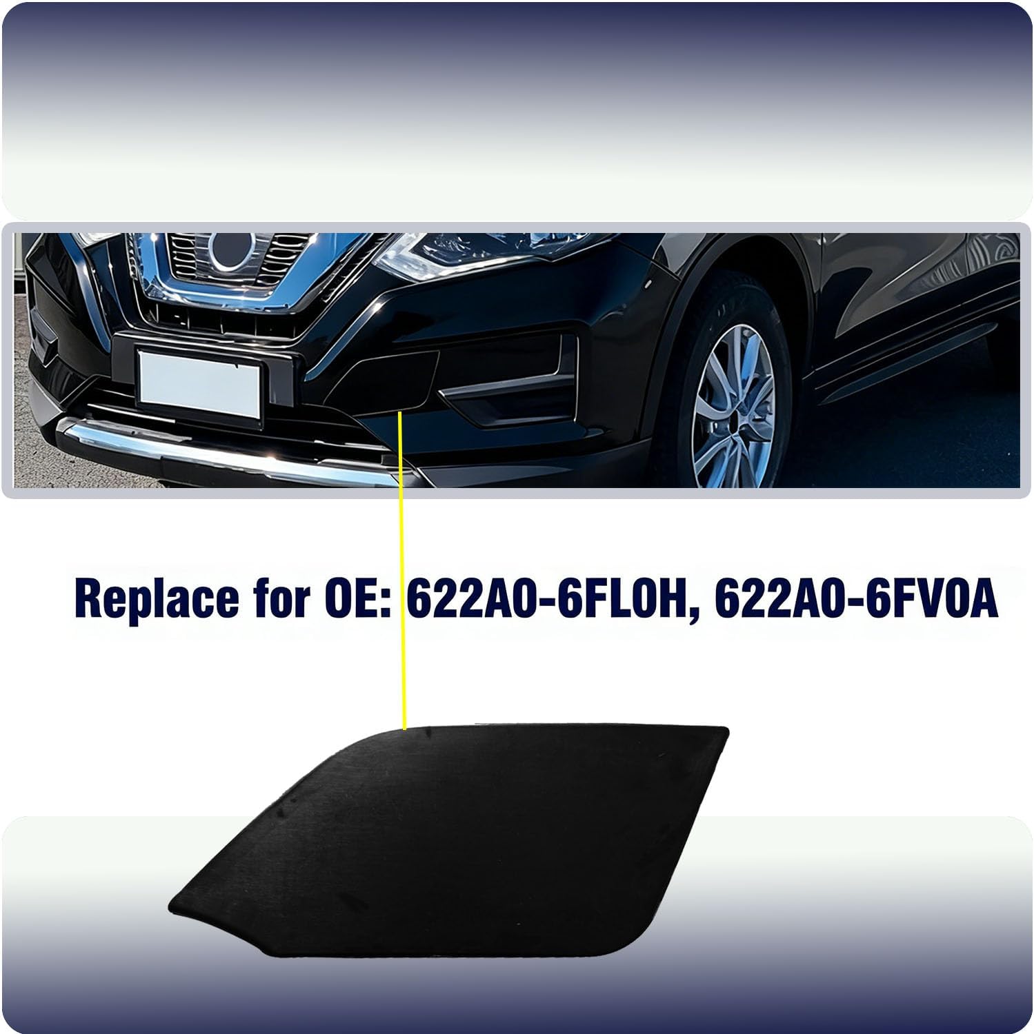 Front Bumper Tow Hook Cover, Towing Eye Cap 622A0-6FL0H | Compatible with Nissan X-Trail T32 Rogue 2017 2018 2019 2020 Replace 622A0-6FV0A(Black)