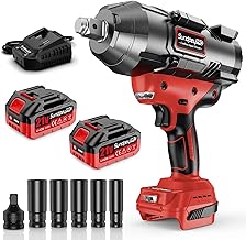 Llave de Impacto Inalámbrica 3/4 Pulgadas 21V, Kit con 2 Baterías 4.0Ah y Cargador Rápido, Incluye 5 Sockets de Impacto (17/19/21/22/24mm) y Adaptador 3/4" a 1/2", Ideal para talleres y construcción