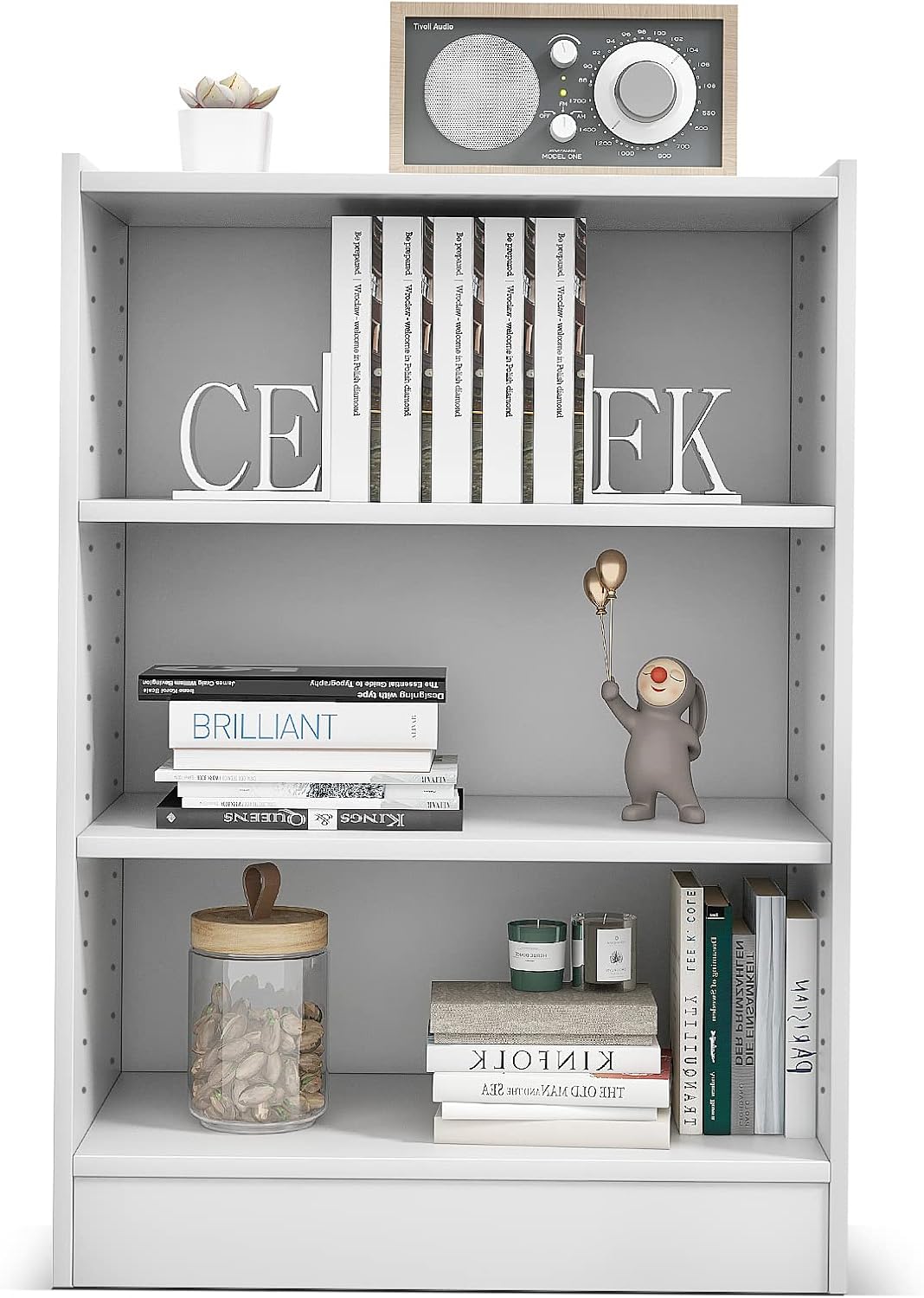 Moccha 3-Tier Bookshelf, Modern 3 Cube Bookcase with Adjustable Shelves, Anti-Tipping Device, Freestanding Open Book Shelf, Wood Cube Storage Organizer for Kid’s Room, Living Room, Bedroom (White)