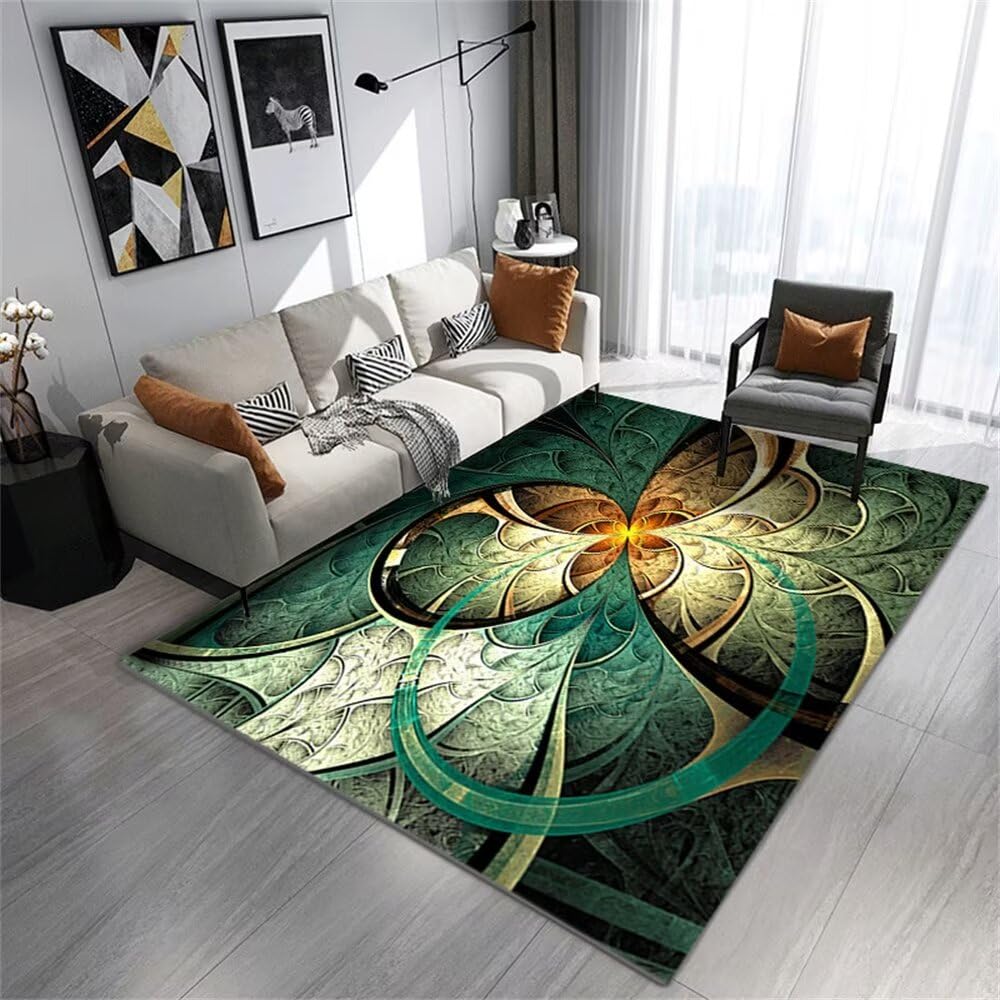 Tapis abstrait motif fleur 80x160cm vert doux pour chambre d'enfant et salon moderne