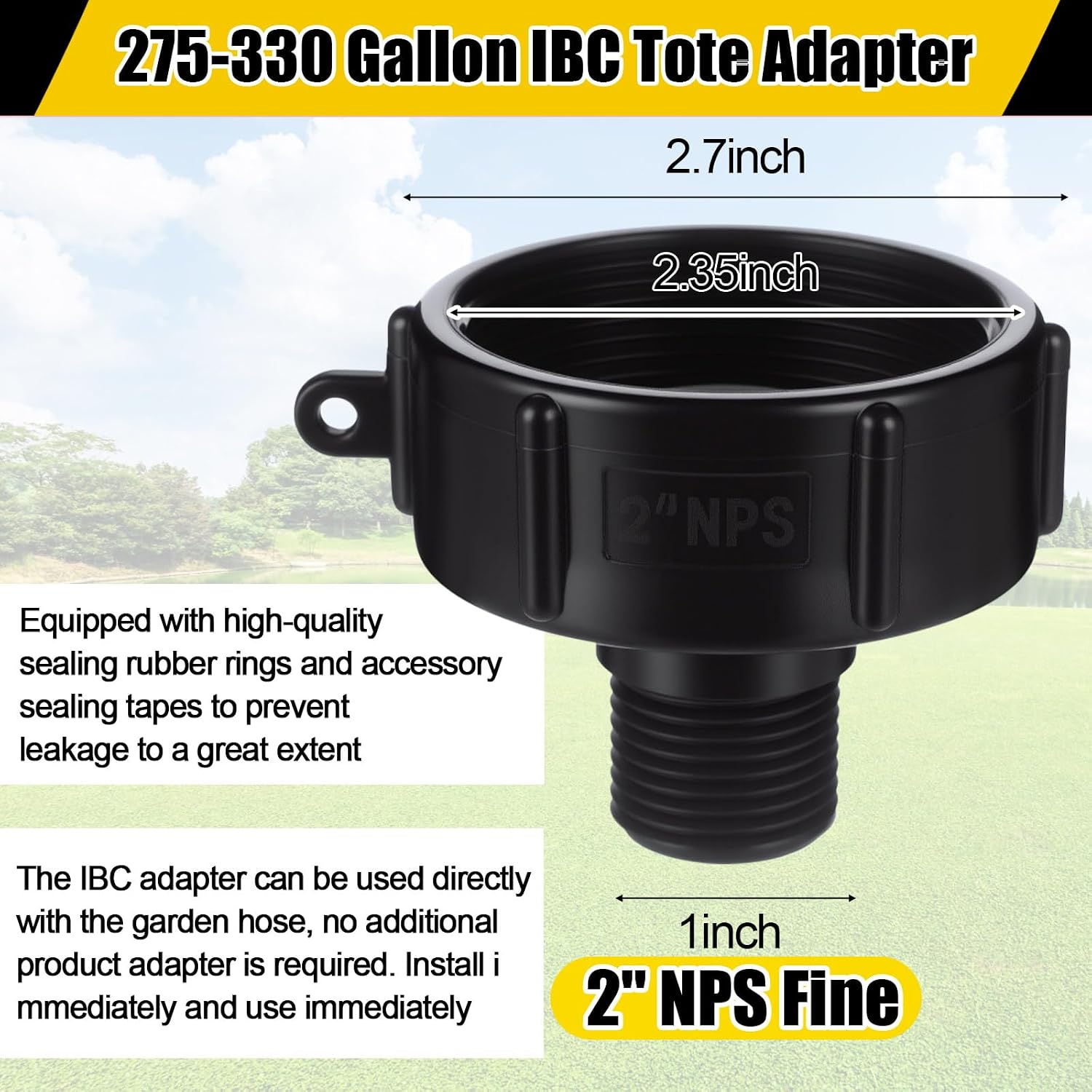 Duraaamo IBC Tote Adapter for 275-330 Gallon Water Tank – Hose Faucet Valve with 4 Adapters, 2" Camlock Fittings, Garden Hose Quick Connector(Black Double Valve,3/4'' Male Npt to 3/4'' Ght)