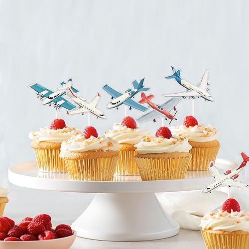 Miniatura 4 de 18 piezas de decoración para cupcakes de avión, regalos de baby shower, letrero de aviación, tema de caza de aviación, suministros de fiesta de