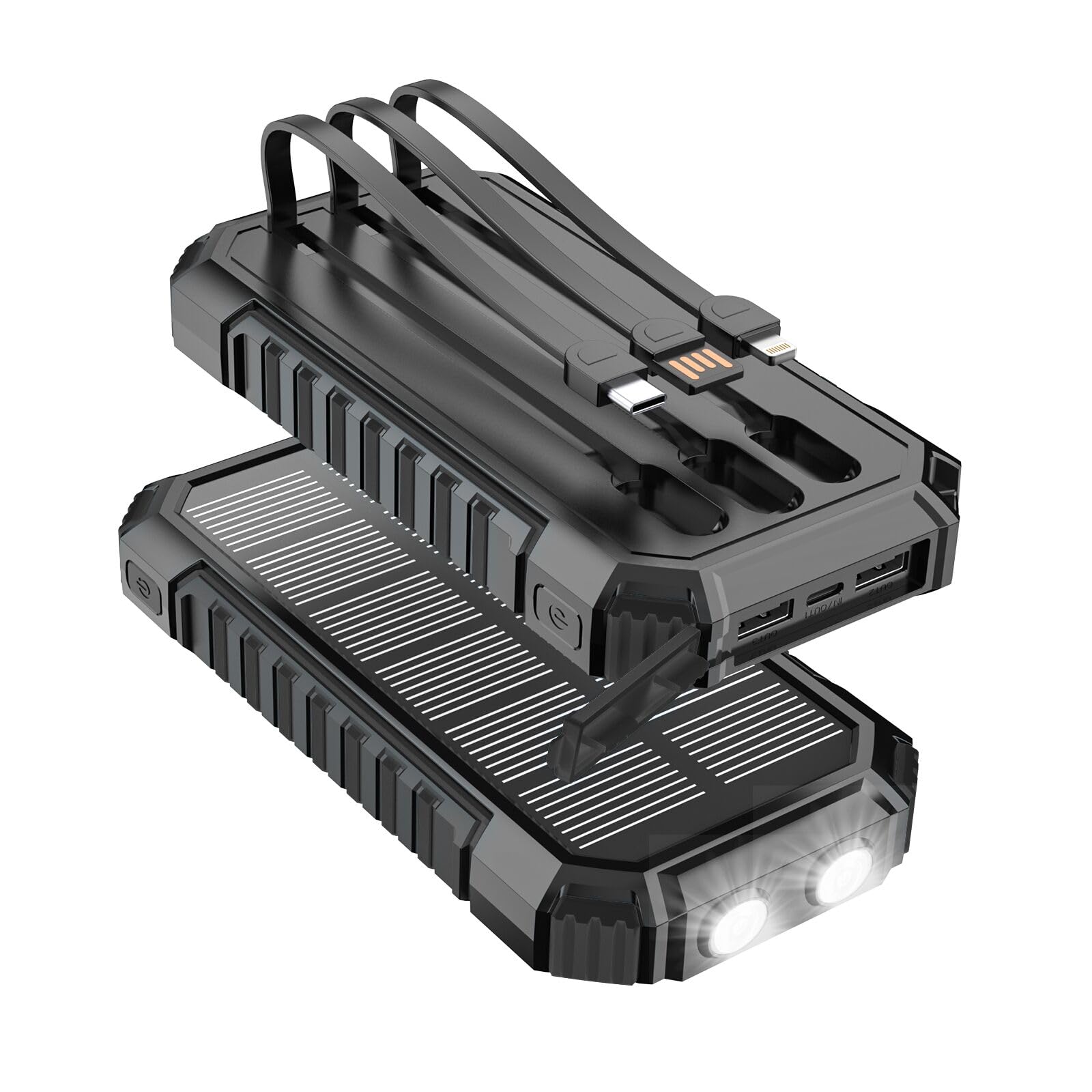 Power Bank Solar 20000mAh - 15W Caricatore Rapido Portatile 3 Cavi Integrati con Torcia LED - 5 Uscite, Caricatore Solare Cellulare per iPhone 17/16/15/14/13 e Android