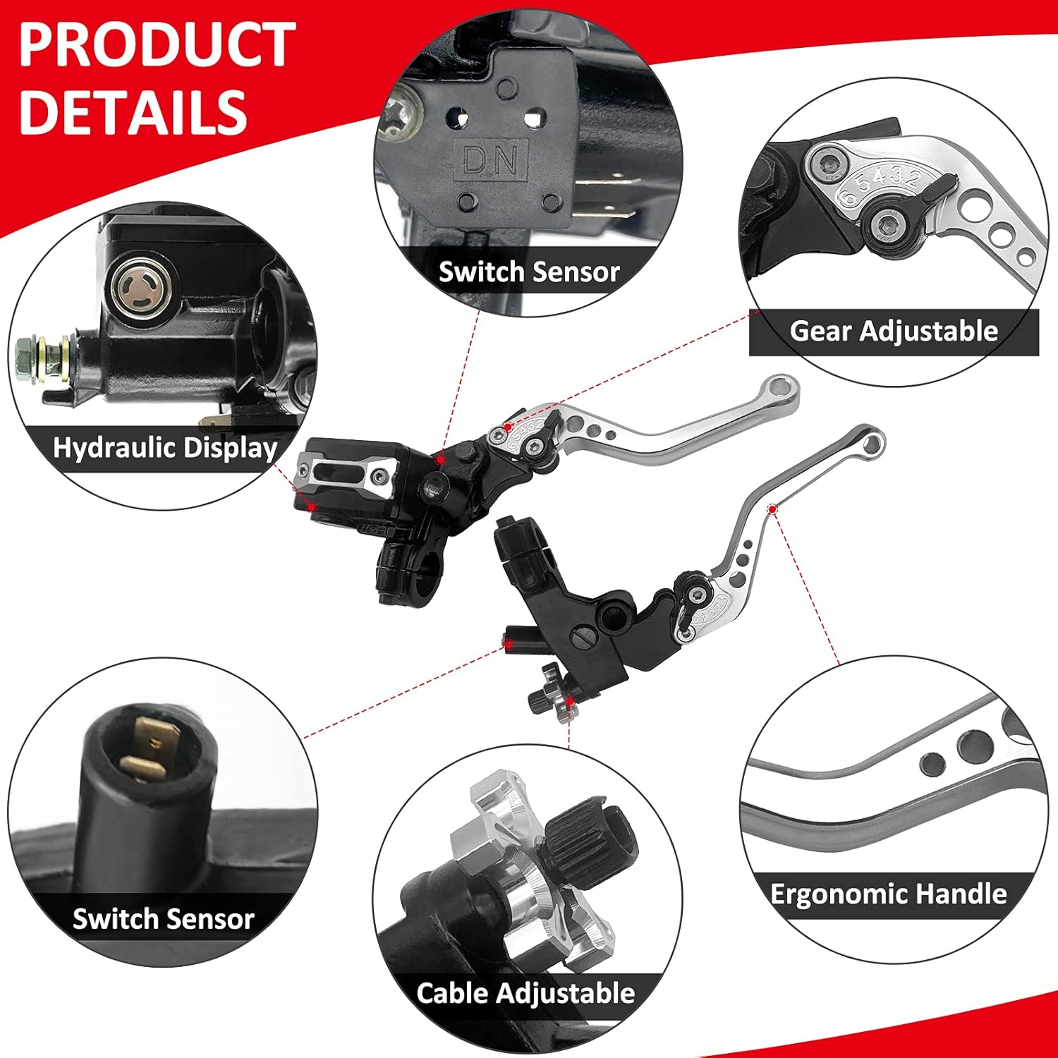 JAVIK Updated Universal Bike Brake Master Cylinder Clutch Lever Set for 7/8" 22mm Handlebar Compatible with Motorcycle Honda Kawasaki Suzuki Yamaha - Silver (Including Left & Right)