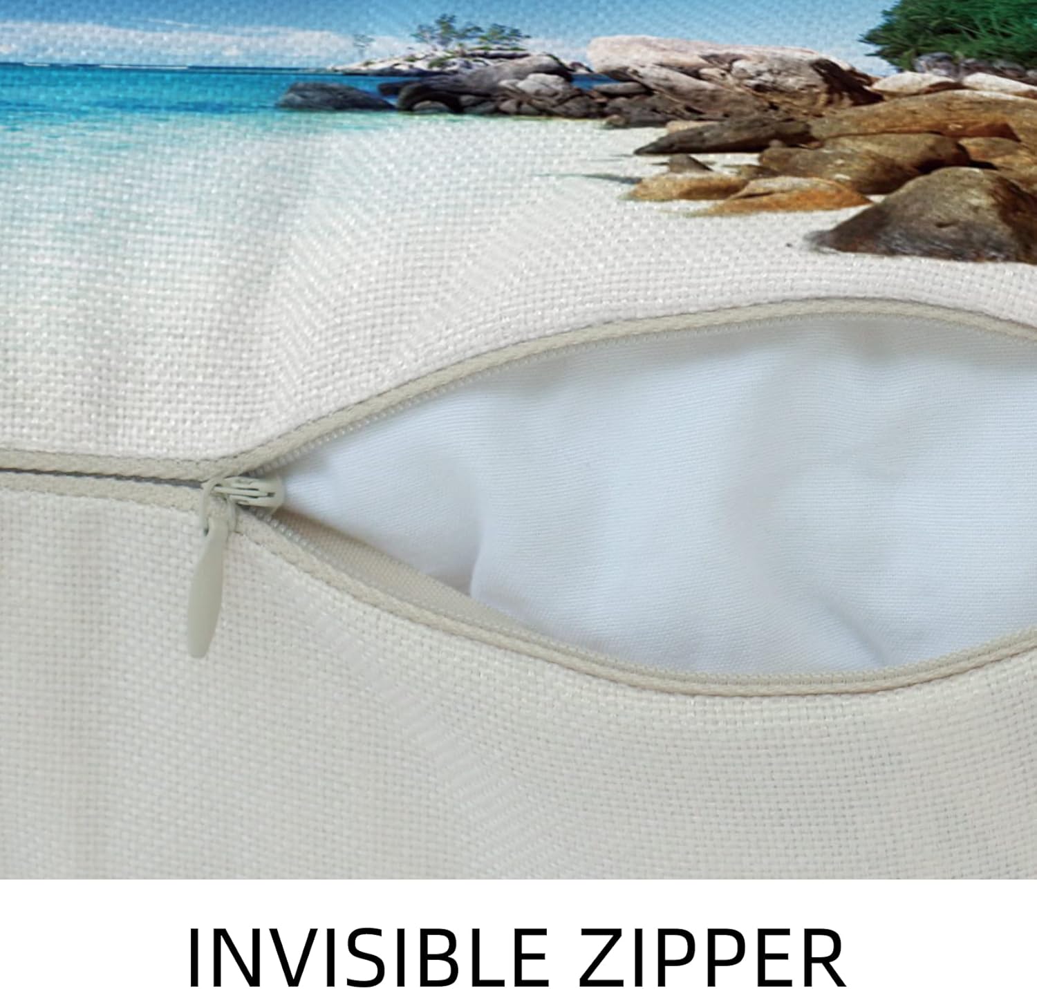 Baocicco 20x20 inches 4pcs Seaside Natural Landscape Linen Pillow Covers Tropical Palm Trees Blue Sky Beach Scene Square Throw Pillow Case Home Decorative for Sofa Bedroom Office Car Living Room