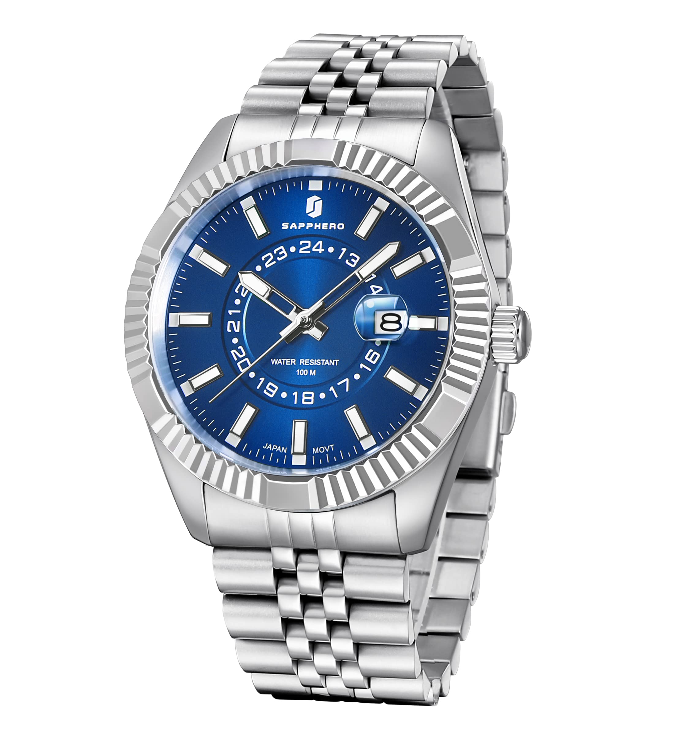 SAPPHERO Orologio Uomo Analogico Al Quarzo Cronografo 50M Impermeabile Moda Sportivo Elegante Classico Orologio da Polso Uomo Cinturino in Acciaio Regalo per Uomo