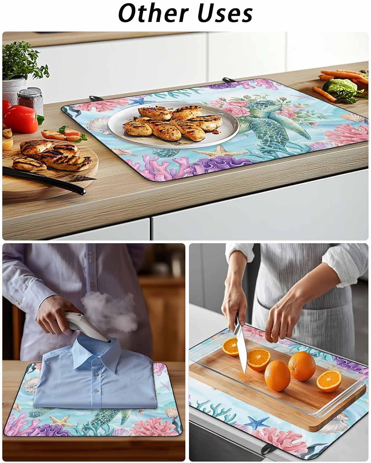 Stove Top Cover Floral Sea Turtle Stove Cover for Electric Stove Top Starfish Shell Coral Teal Green Glass Cooktop Covers Anti-Slip Mat Heat Resistant Countertop Protector Kitchen Decor 28.5"x20.5"