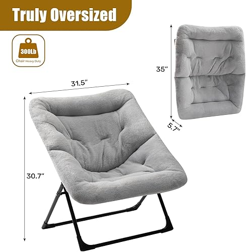 Miniatura 3 de HollyHOME Silla Platillo Extra Grande, Silla Plegable Cómoda de Tamaño Grande, Silla de Lectura de Pelo Sintético para Adolescentes, Adultos, Silla