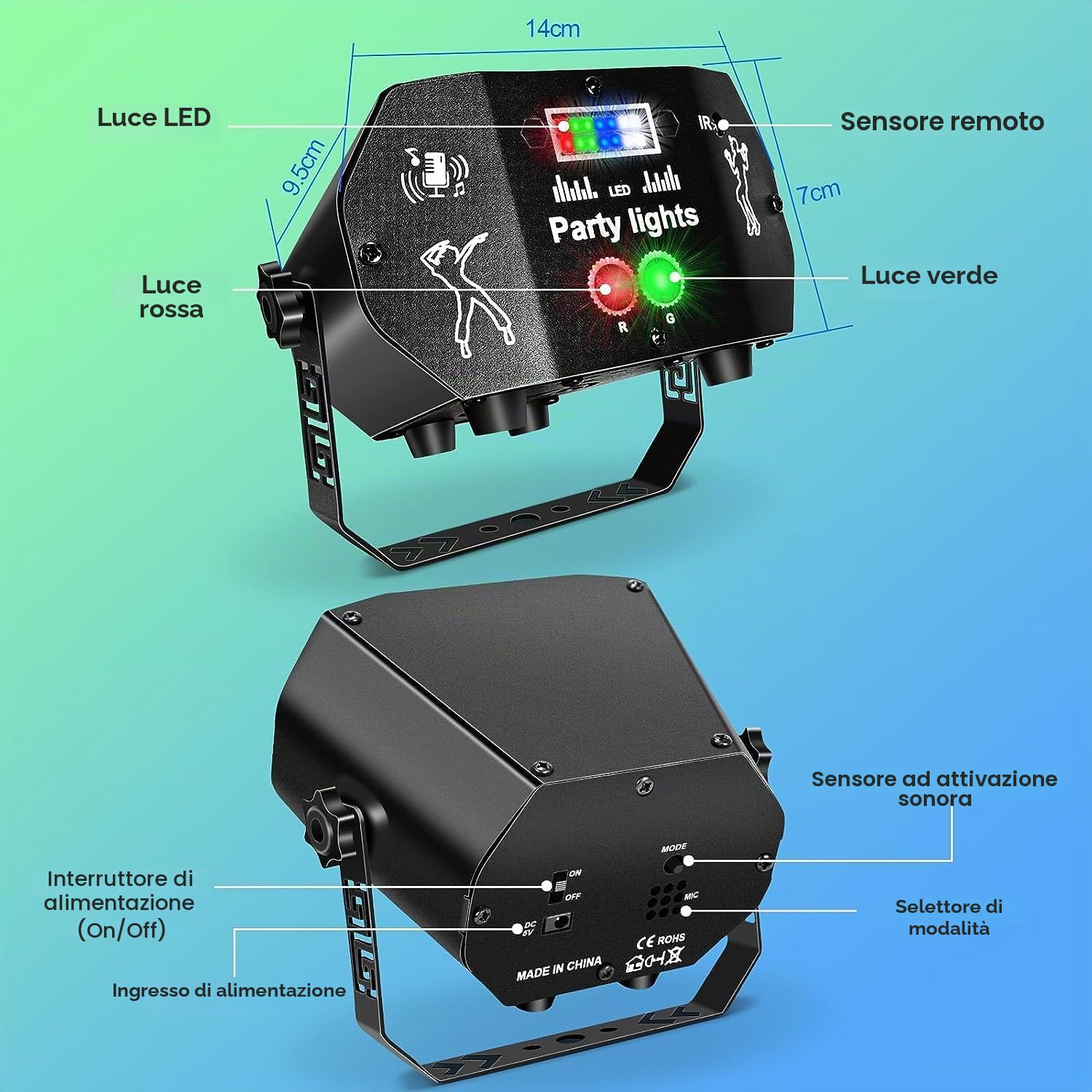 Luci Discoteca 60 Modalità RGB, USB Luci DJ con Telecomando Luci da Festa con Musica Attivato Luce Stroboscopiche Discoteca per Karaoke Bar Feste DJ Natale