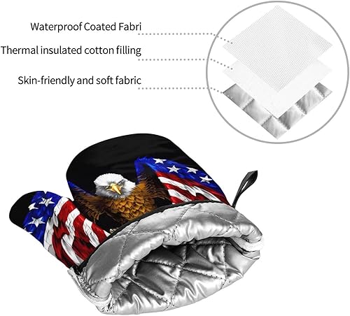 Miniatura 8 de Juego de manoplas de horno y soportes para ollas con diseño de águila patriótica con bandera de Estados Unidos, alta resistencia al calor,