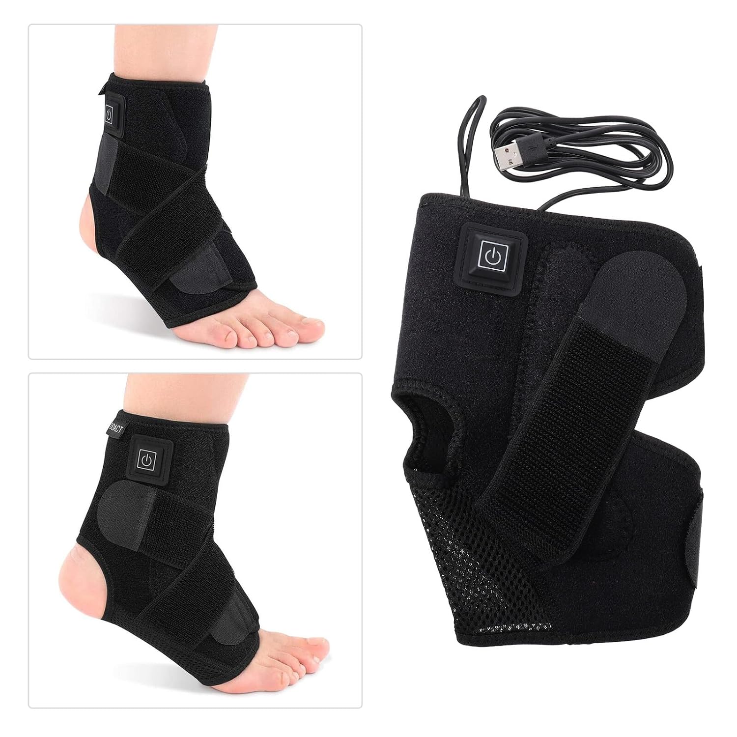 Alipis Heated Ankle Wrap Support Brace for Sprain, Achilles Tendon Compression Strap with Adjustable Heating, Black Ankle Brace Protector for Sports and Arthritis