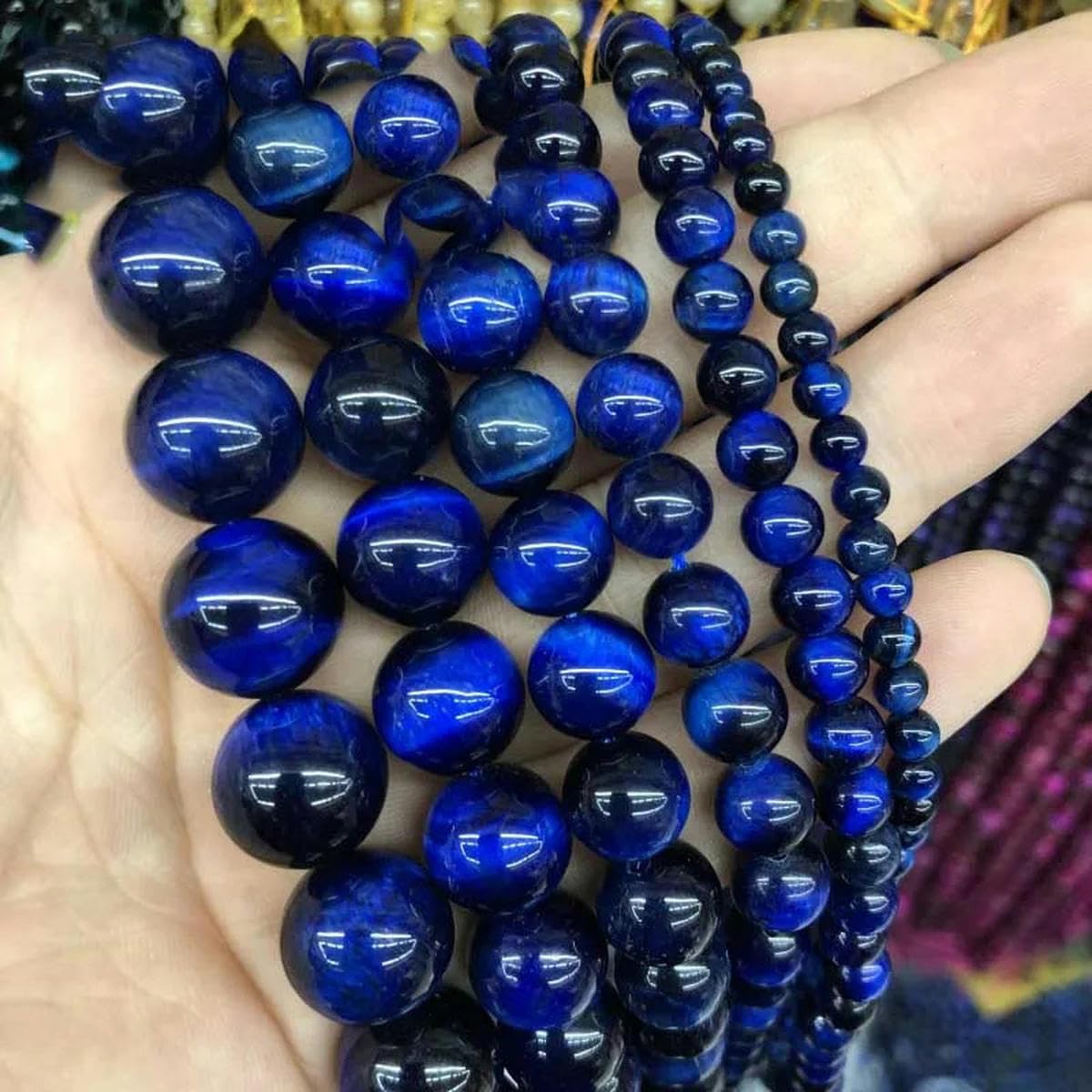A+ Cuentas de ágata de ojo de tigre amarillo azul natural, cuentas redondas de piedra de ojo de gato, hilo de 15 ", 4, 6, 8, 10, 12 mm para hacer joyas, pulsera de bricolaje, ojo de tigre morado, 12