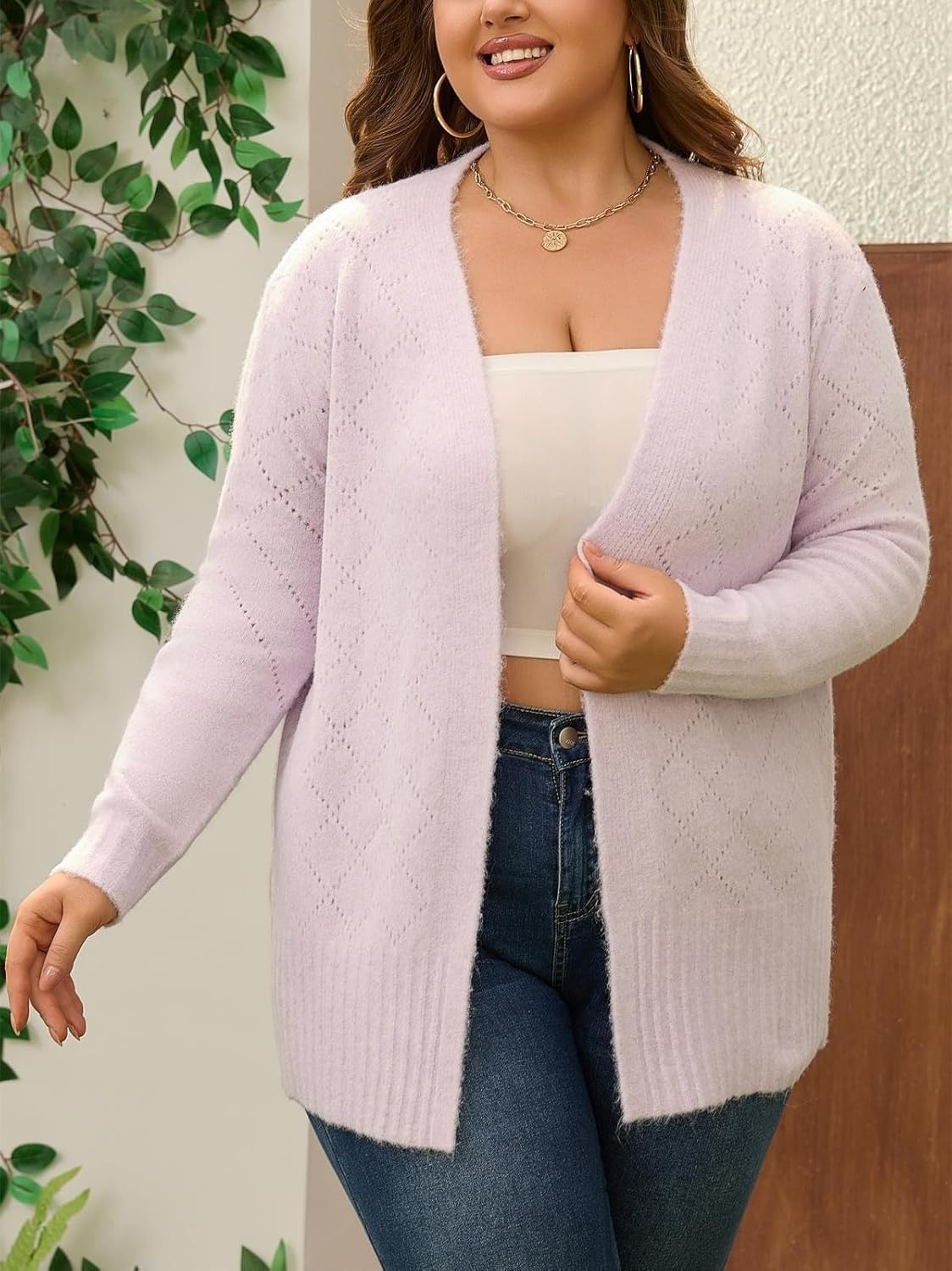 Womens Plus Size Cardigan Sweaters 2025 Fall Long Sleeve Knit Open Front Outerwear Sweater Coat - Image 5