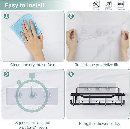 Miniatura 2 de Tiras adhesivas de repuesto para organizador de ducha, 2 ganchos de pared transparentes para colgar estantes organizadores de ducha, almohadillas