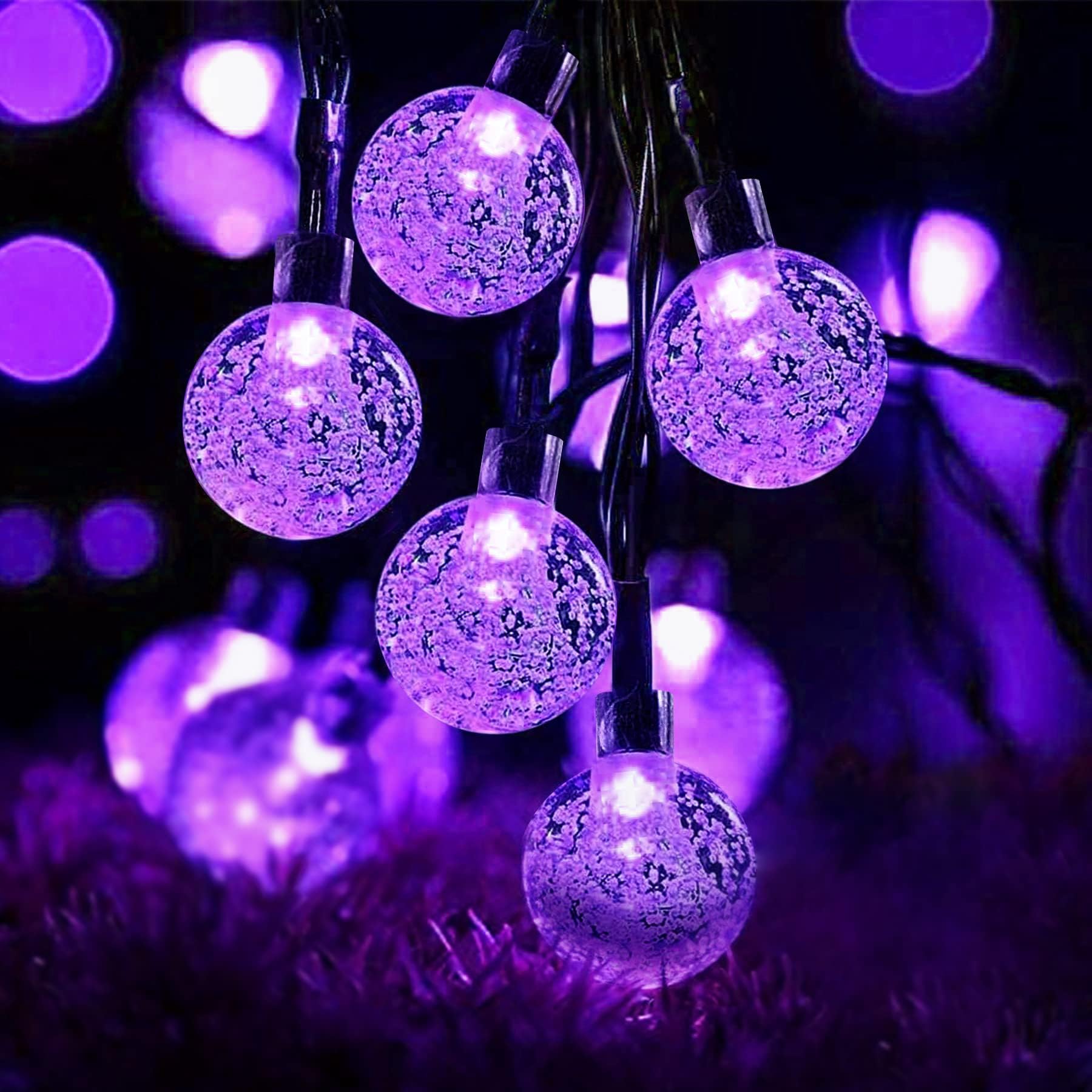 Lezonic Purple Solar Garden Lights Outdoor, 7M/23Ft 50 Led Solar String Lights Waterproof, 8 Modes Globe Fairy Lights For Indoor/Outdoor, Patio, Lawn, Yard, Home, Party, Wedding, Festival Decorations (Purple)
