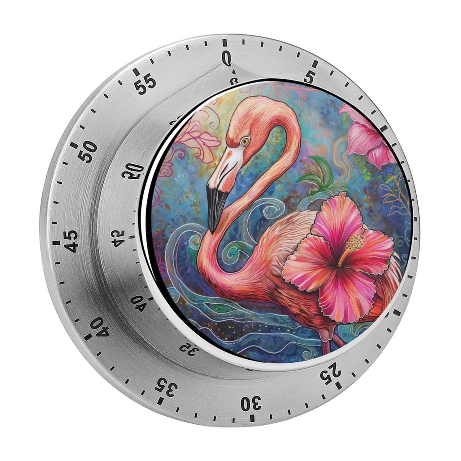 Flamingo Flowers Kitchen Timer Magnetic Countdown Countup Timer for Cooking Baking 8x8cm