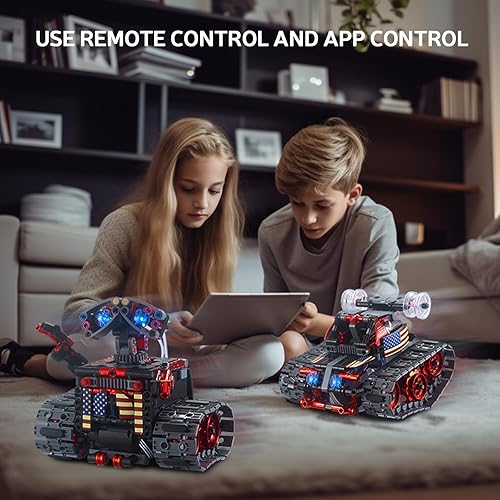 Miniatura 6 de JOJO&Peach STEM Robot Juguetes de construcción, control remoto y APP controlado 4 en 1, robot de pared, auto de acrobaciarobot triangular, proyectos