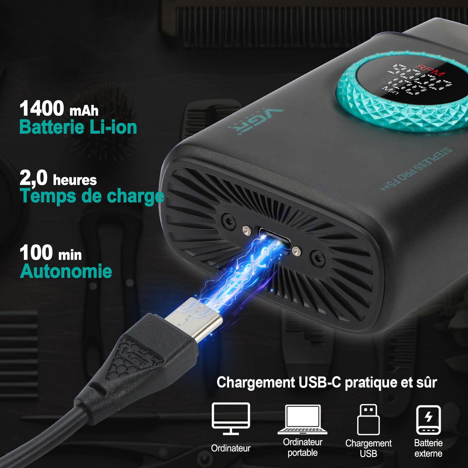 VGR 377 Rasoir Électrique pour Homme, Moteur à 21 Vitesses 9000 Tr/min,Noir