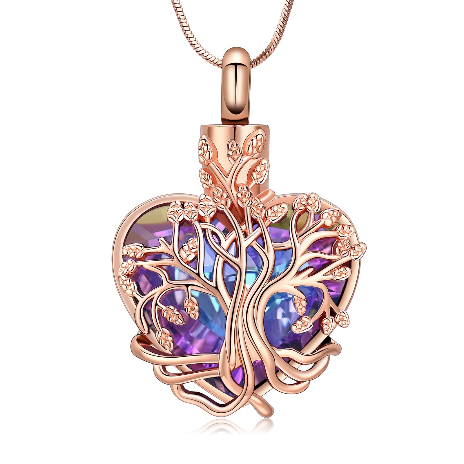 VCCWYQK Heart Tree of Life Urn Necklace for Ashes for Women Stainless Steel Cremation Jewelry Memorial Keepsake Gift for Ash of Loved One (F-4)