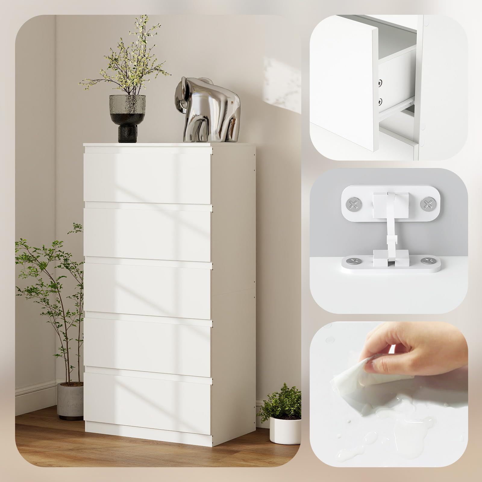 Cassettiera con cassetti, cassettiera per corridoio, cassettiera bianca con 10 cassetti, moderna camera da letto, cassettiera per camera da letto