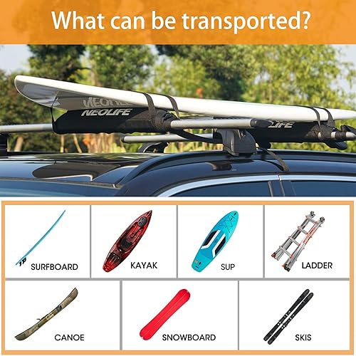 Miniatura 4 de WONITAGO Soft Roof Rack Pads with Two 15 Ft Tie Down Straps for Surfboard, SUP Paddleboard, Snowboard, 2834inch (Pair) BlueBlack