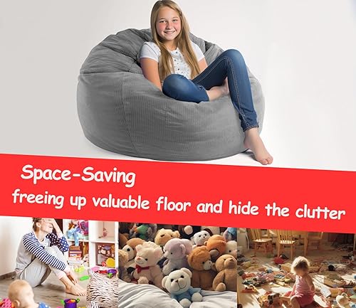 Miniatura 5 de Dafftos Puf de almacenamiento para habitación de niños pequeños, organizador de puf gigante, gran juguete de felpa, alternativo, lavable, funda