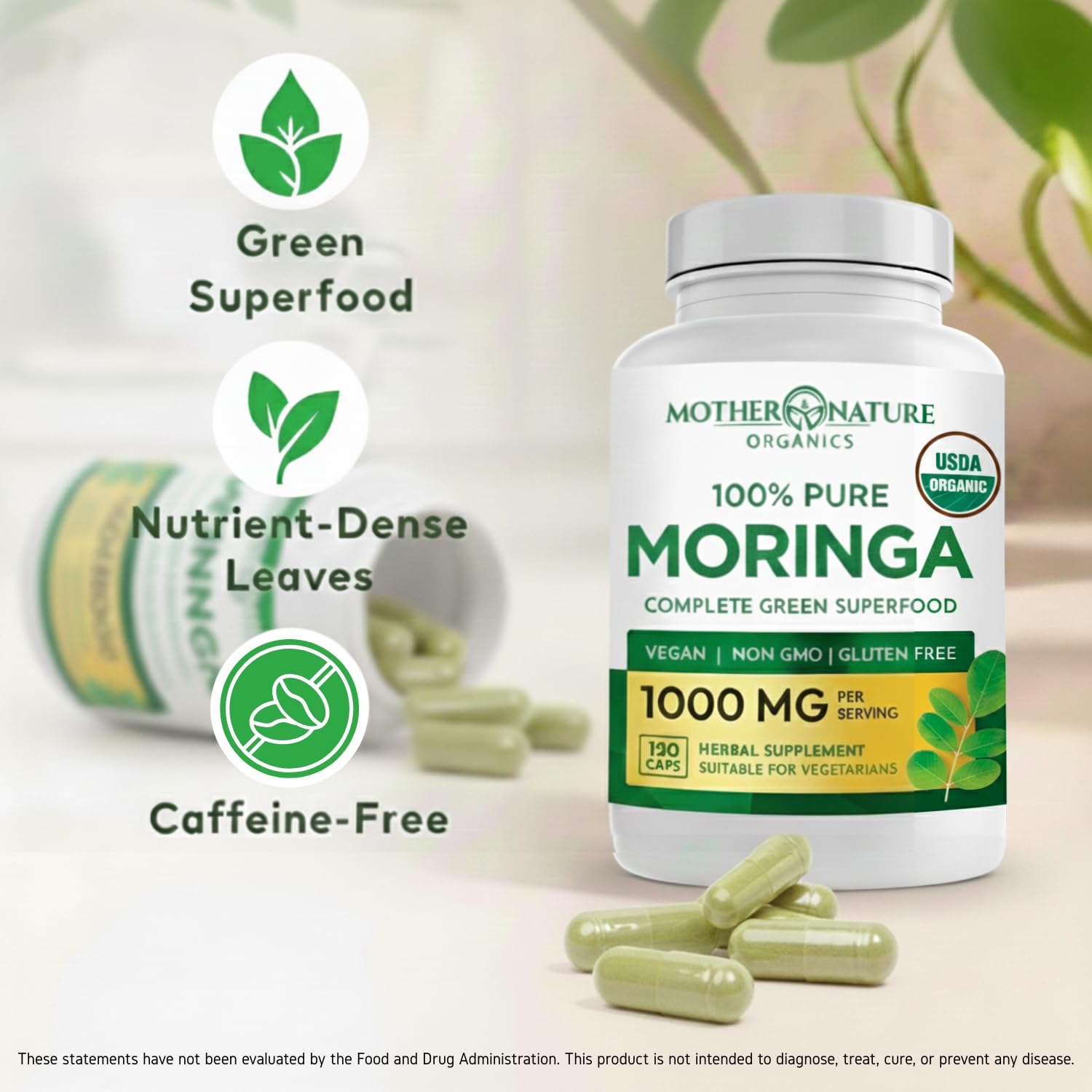 Organic Moringa Capsules, USDA Moringa Leaf Powder 1000mg, 120 Vegan Caps — Amazon image 3
