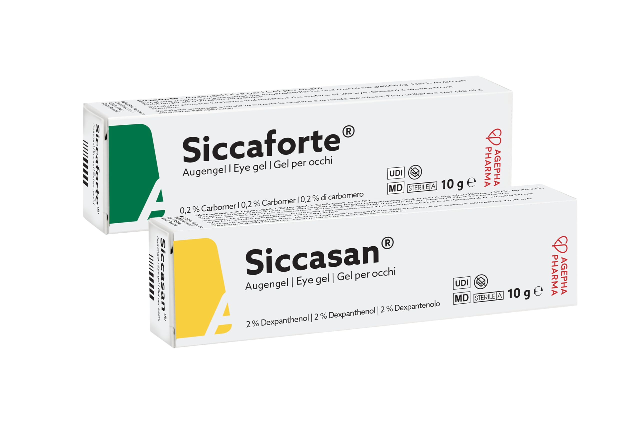 Siccasan & Siccaforte Kombipackung | Augengel für trockene Augen | Intensiv-Gel für trockene Augen mit Carbomer & Dexpanthenol für die Anwendung tagsüber & nachts | Hornhautgel & Augenbefeuchter