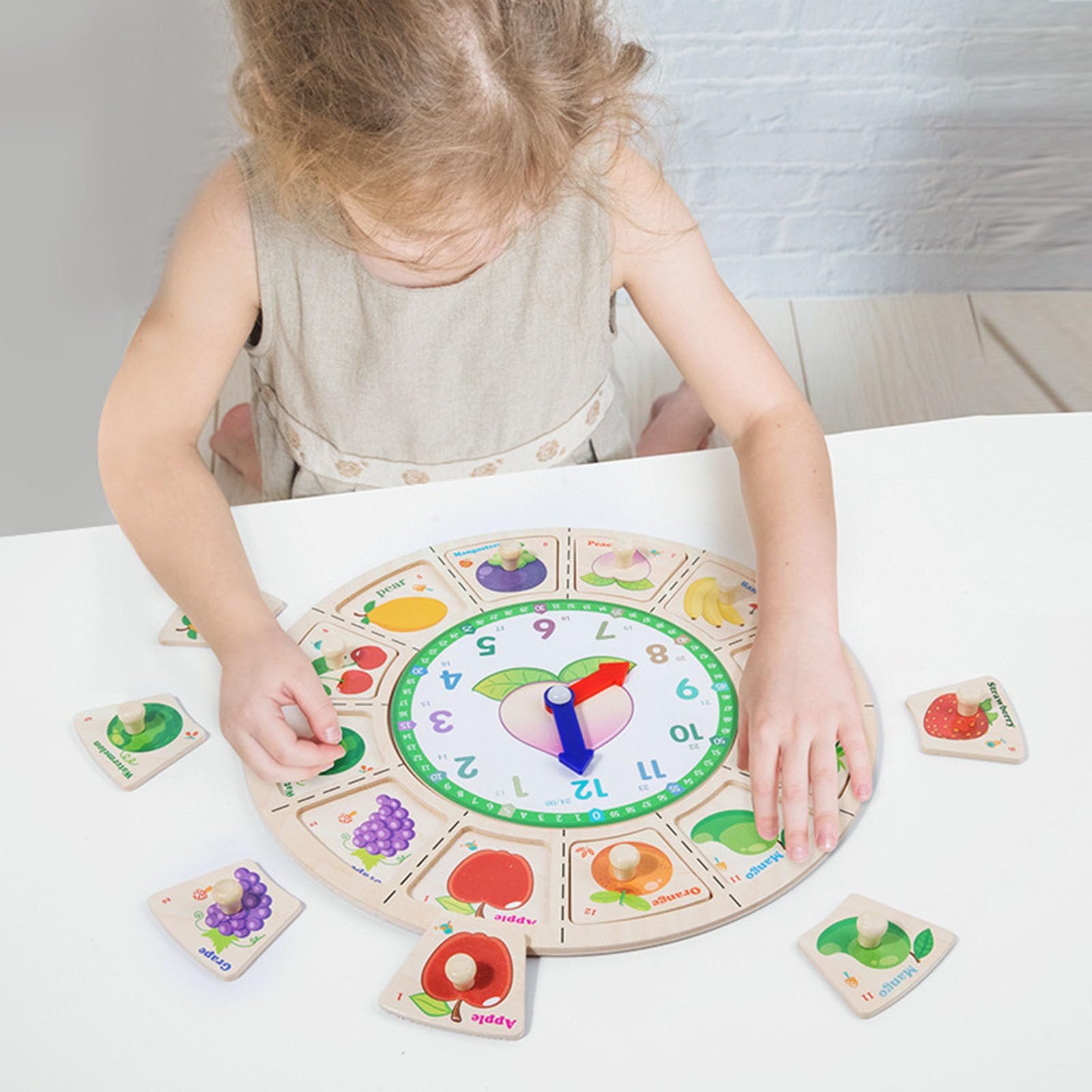 Montessori Holz-Uhr Puzzle-Spielzeug, Frühe Bildungs-Zeiterkennungs-Spielzeug,8 piece Set