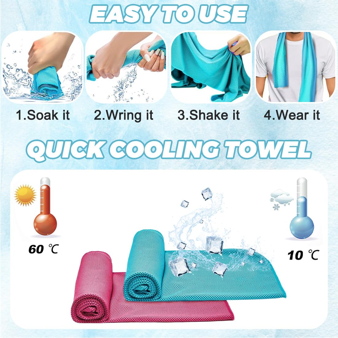 2 toallas de refrigeración (100 x 30 cm), toalla de refrigeración perfecta como toalla deportiva de microfibra o toalla refrescante para fitness, deportes, viajes, yoga