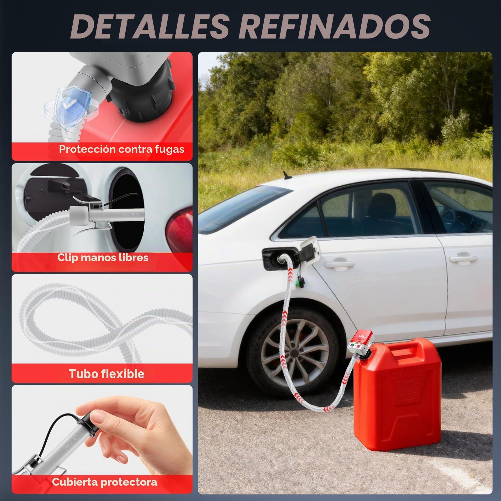 Bomba Trasvase Gasoil Eléctrica con Sensor de Parada Automática | 12V,3.2GPM (12L/min),con 4 Adaptadores,cabezal de bomba de 28 mm,Alimentación por pilas y USB,para Gasolina, Diésel y Agua