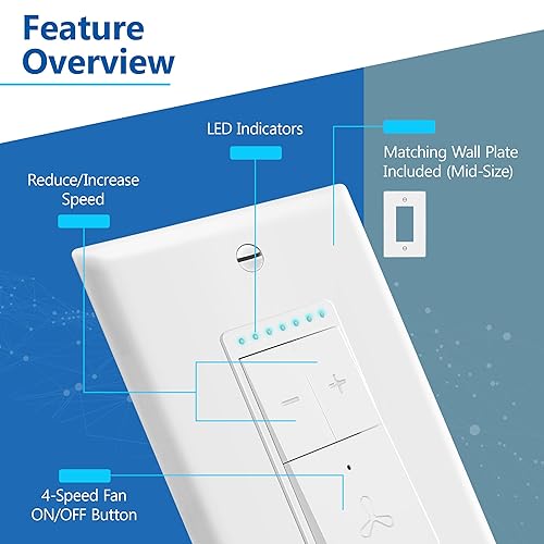 Miniatura 5 de LIDER Interruptor de ventilador inteligente, interruptor de control de ventilador Wi-Fi de 4 velocidades, solo polo, interruptor de ventilador de