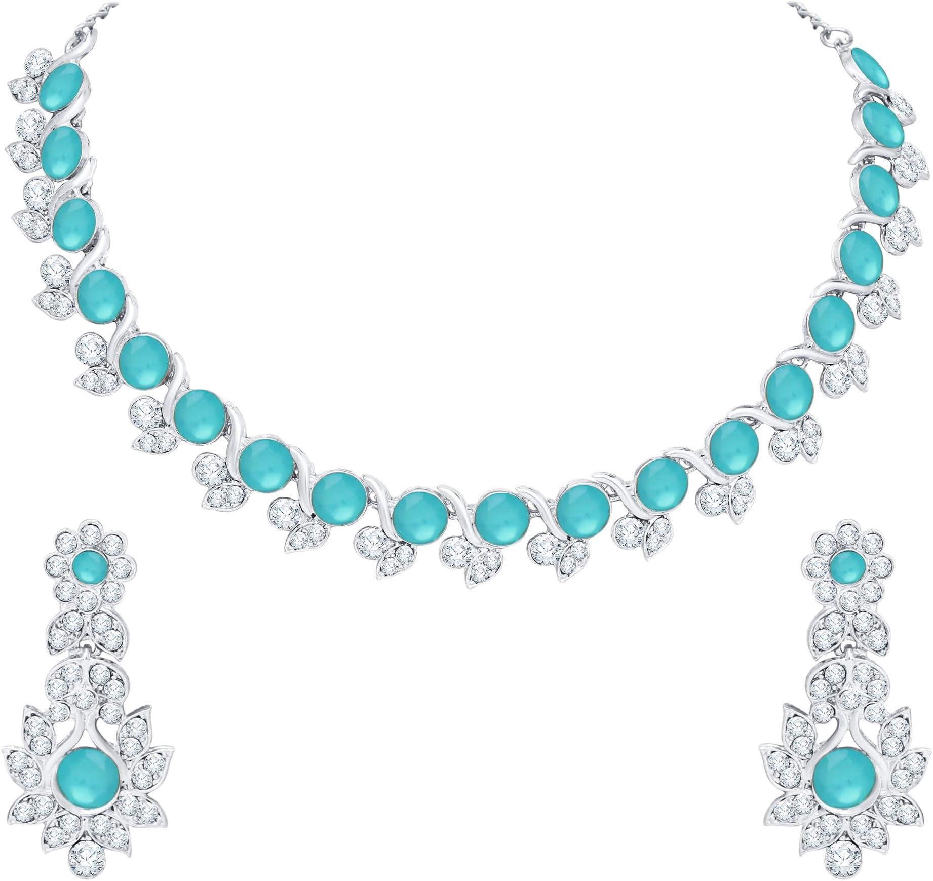 Atasi International Crystal Necklace Jewellery Set with Earrings for Women and Girls| Stylish Accessory for Parties, Weddings, and Festivals | Ideal Gift for Special Occasions
