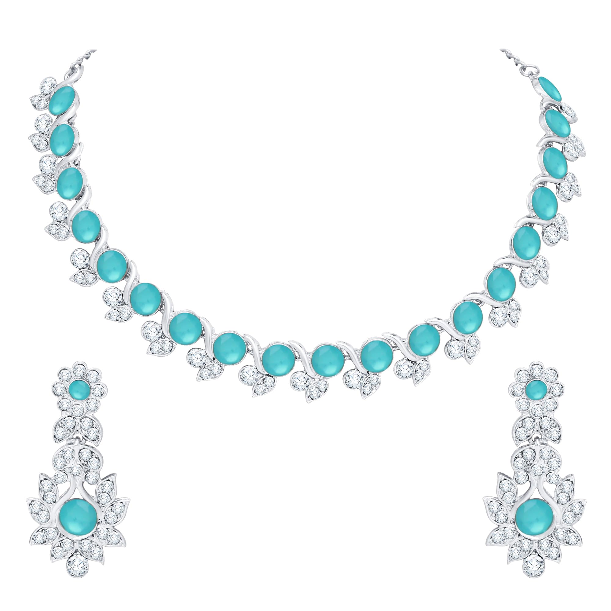 Atasi International Crystal Necklace Jewellery Set with Earrings for Women and Girls| Stylish Accessory for Parties, Weddings, and Festivals | Ideal Gift for Special Occasions