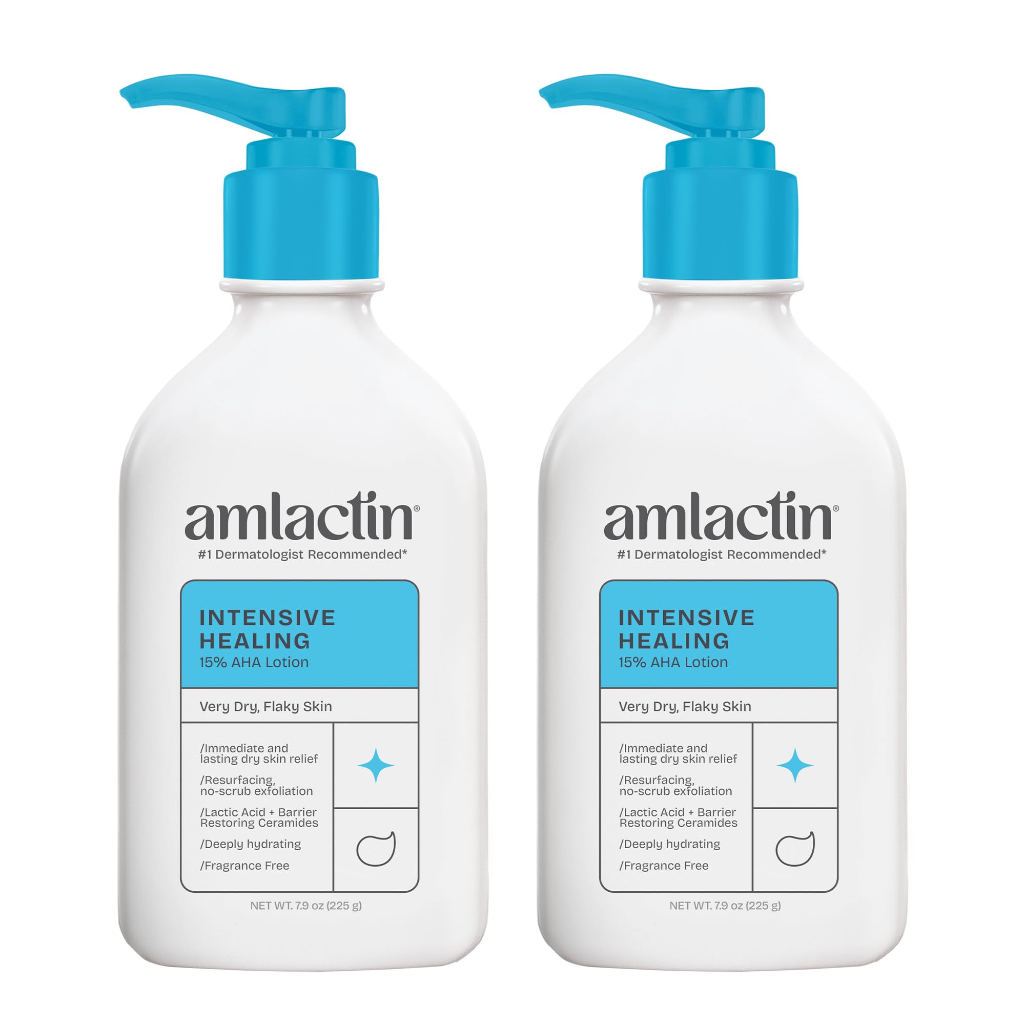 Intensive Healing Body Lotion For Dry Skin – 7.9 oz Pump Bottles (Twin Pack) – 2-in-1 Exfoliator And Moisturizer With Ceramides And 15% Lactic Acid For 24-Hour Relief From Dry Skin