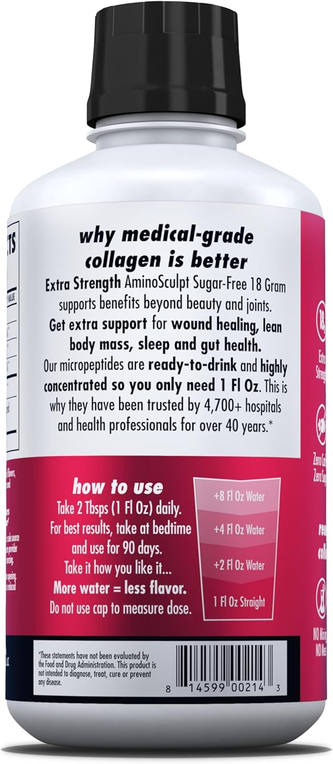 HEALTH DIRECT AminoSculpt Sugar-Free Collagen Supplement - High Potency Medical-Grade Protein for Hair, Skin, Nails & Joints, Grass-Fed, Non-GMO, Liquid Collagen - Tart Cherry - 15 Fl Oz