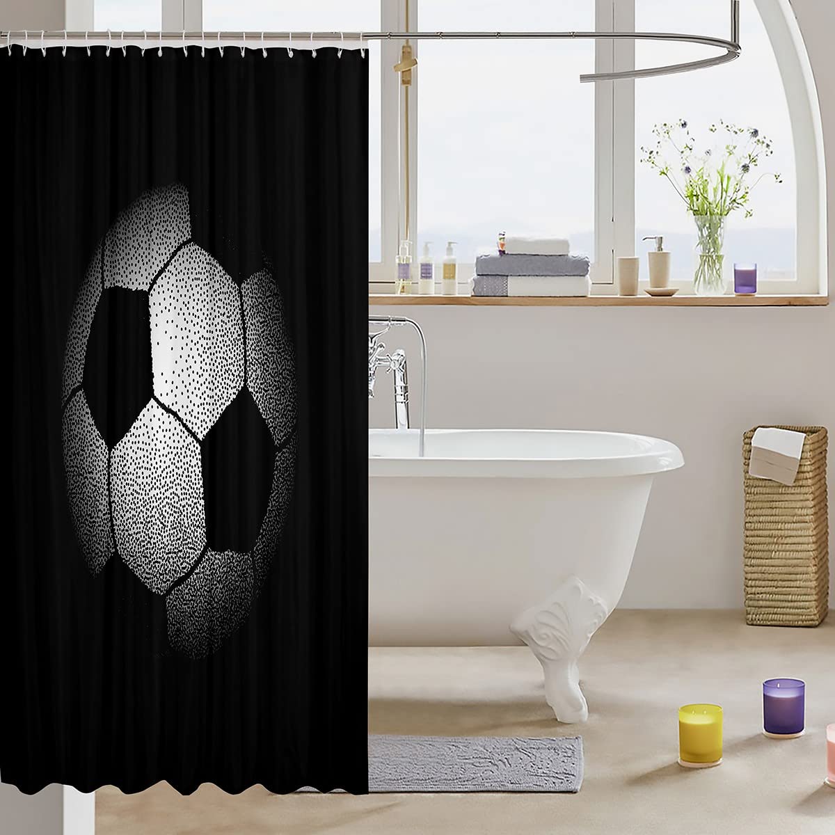 150x180 CM] Una tenda da doccia 2D che raffigura un pallone da calcio