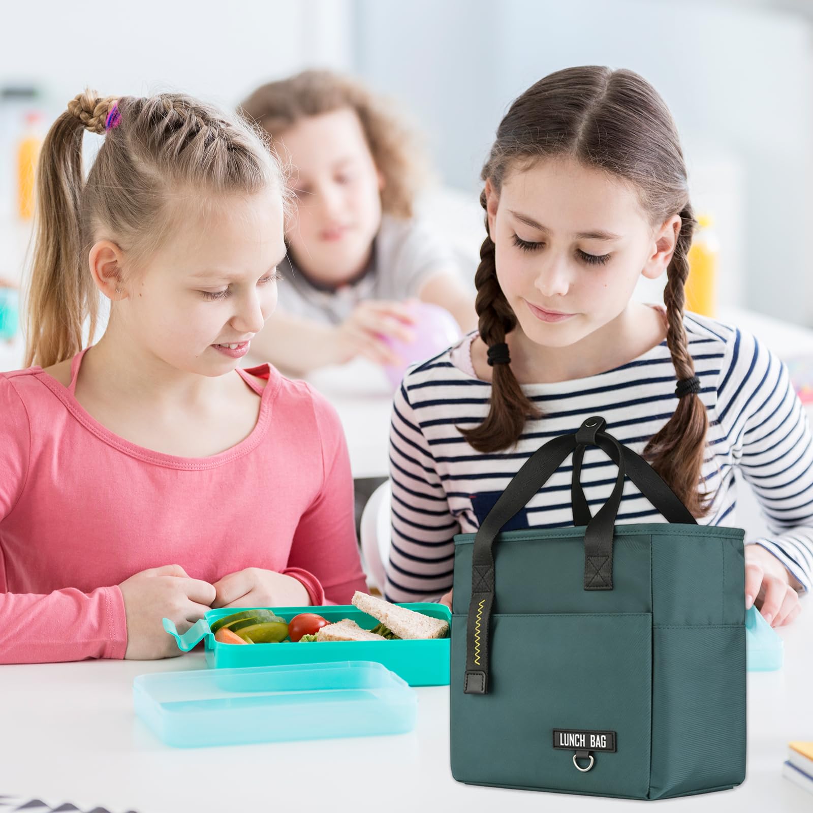 JSTHHTT Bolsa Termica Porta Alimentos, Lonchera Aislada Bolsa, Loncheras de Trabajo, Bolsa Comida Trabajo Viajes, Adecuado para el Trabajo, Viajes, Picnic, Oficina (Verde) — view 6