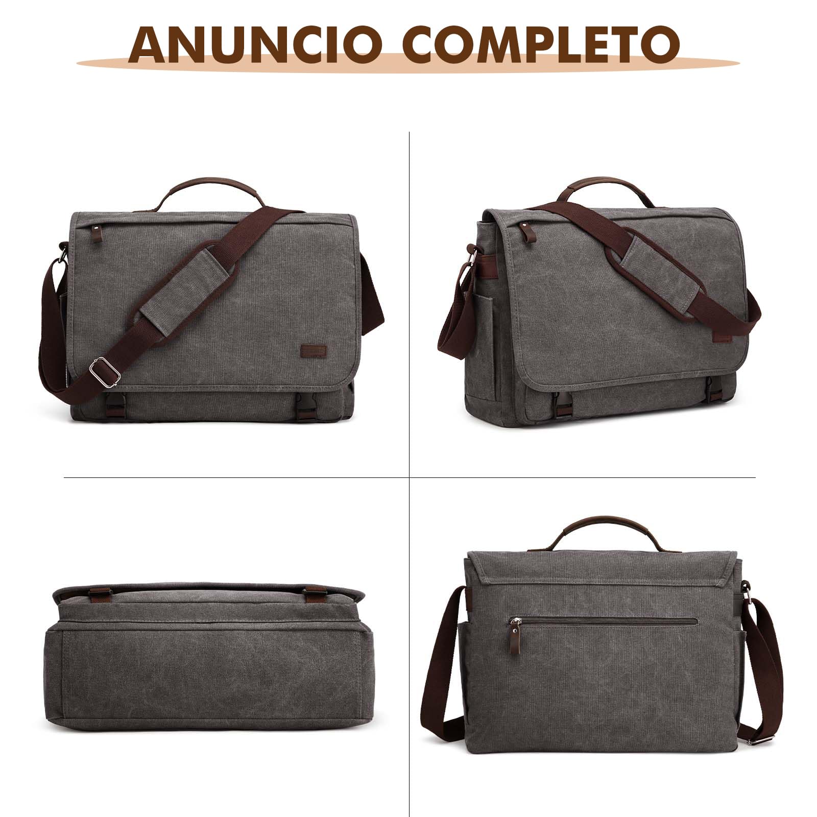 S-ZONE Hombre Bolso Bandolera de Gran Tamaño de 17,3 Pulgadas Bolso de Lona para Ordenador Portátil Maletín Bolso de Trabajo con Compartimento para Equipaje