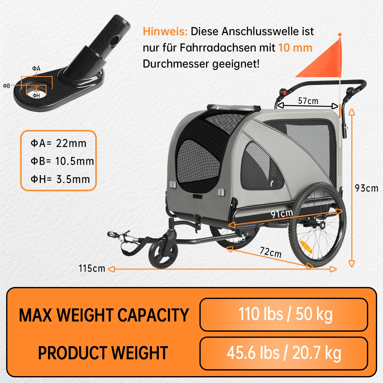 Remorque de vélo XXL 2 en 1 pour Chien - Remorque Pliable pour Chien avec Ouverture de Toit, réflecteurs et Bandes réfléchissantes, attelage de vélo Universel, poignée réglable en Hauteur